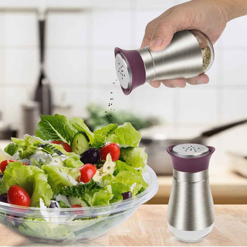 Evelyne Salt Pepper Seasoning Glass Shaker with Stainless Steel Cover 2 pcs Pack Set (Purple) - Image 4